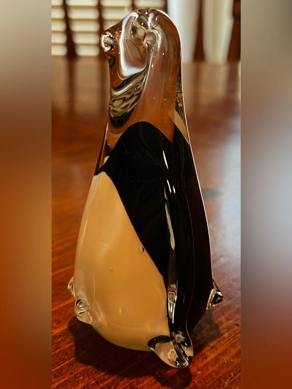 VTG Pier 1 Art Glass Penguin Paper Weight Hand Blown 5 Inches Tall Bird Figurine